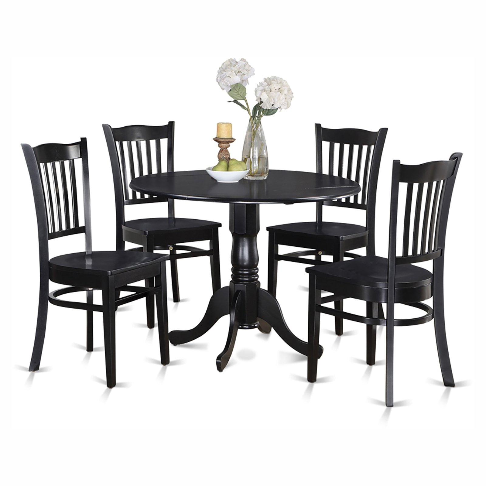 East West Furniture Dinette Dining Room Set-Finish:Black,Number of Items:5,Shape:Round,Style:Wood Seat Promo